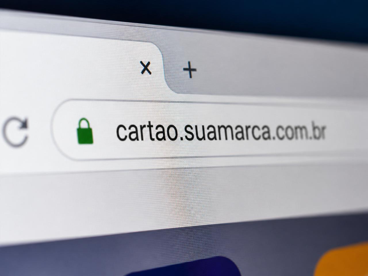 Barra de endereço do navegador exibindo cartao.suamarca.com.br com cadeado SSL