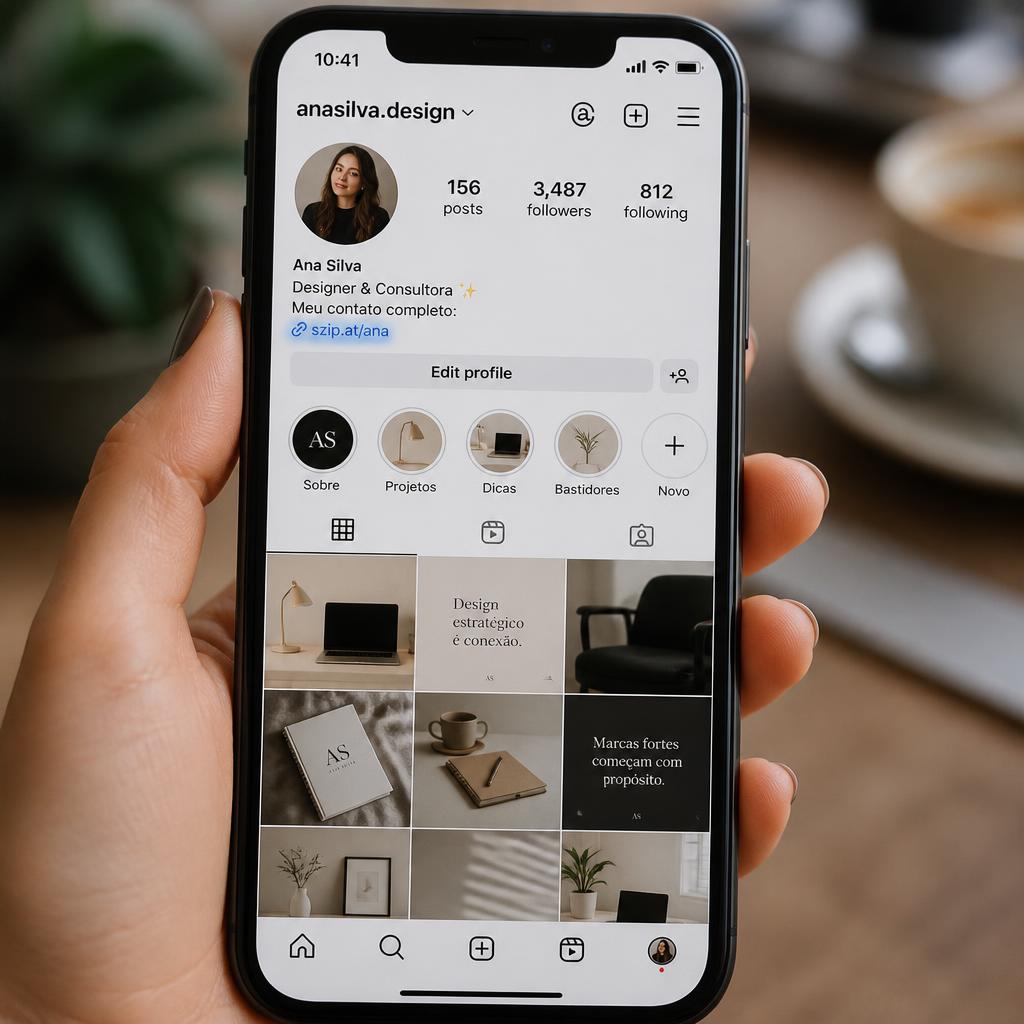 Perfil do Instagram exibindo o link curto szip.at na bio